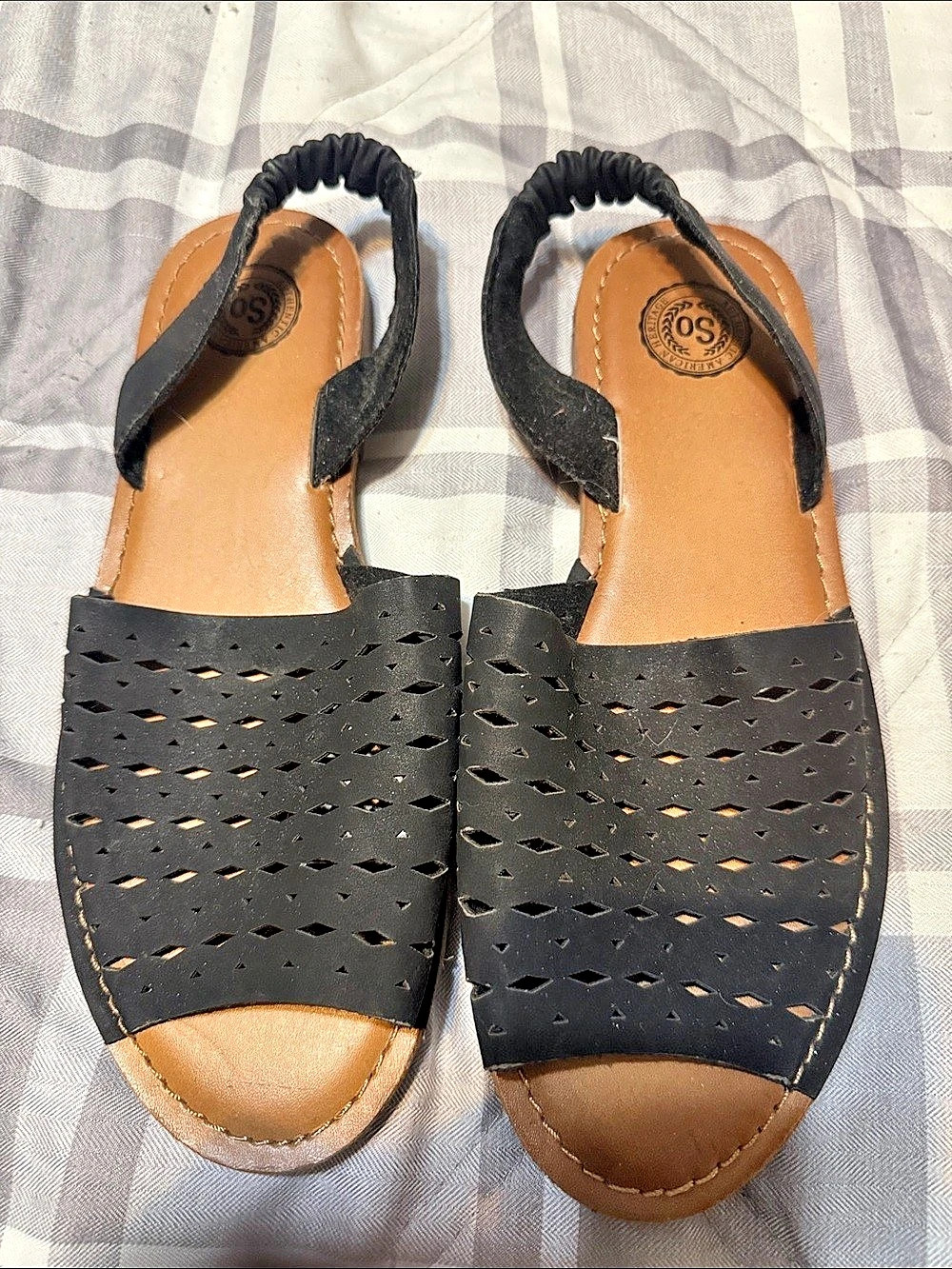 SO Black & Brown Cutout Flat Sandals